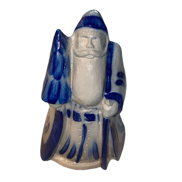 Vintage Eldreth Pottery Salt Glazed Blue Gray Santa w/ Tree Dated 1994 8'' Tall - Picture 1 of 7